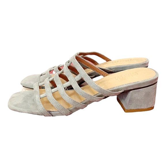 NWT Mi.iM Suede Mila Caged Block Heel Square Toe Sandals Ice Blue Suede Size 6 - Picture 3 of 13